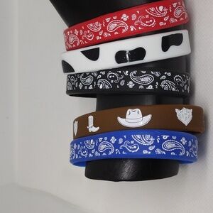 🤠 Set of 4 Western Silicone Bracelets | Red, Brown, Blue & White Fun Stackable